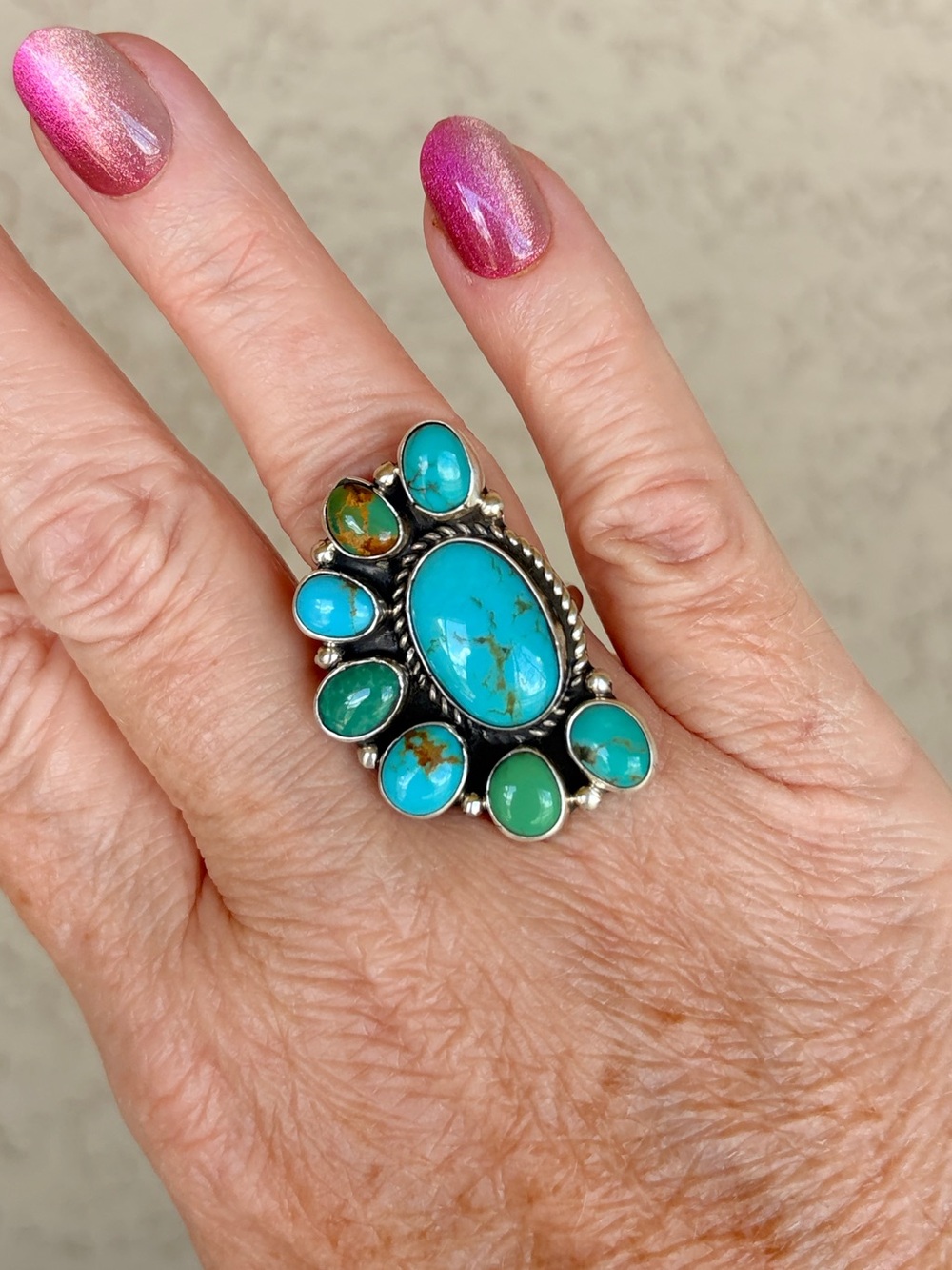 Geraldine James Kingman Turquoise Half Cluster Ring